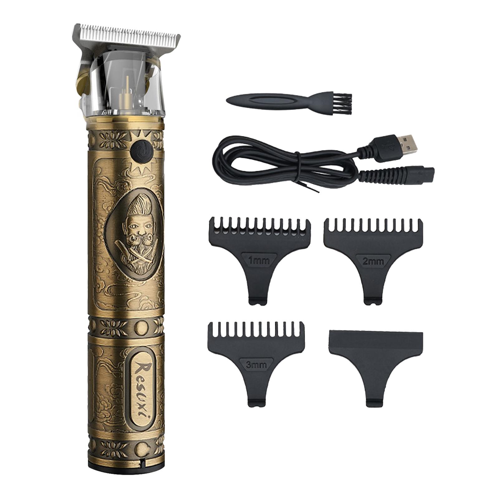 Cordless Barber Clipper Hair Cutting Kit Beard Trimmer Haircut Grooming Set T-Blade Trimmer USB Electric Beard Trimmer