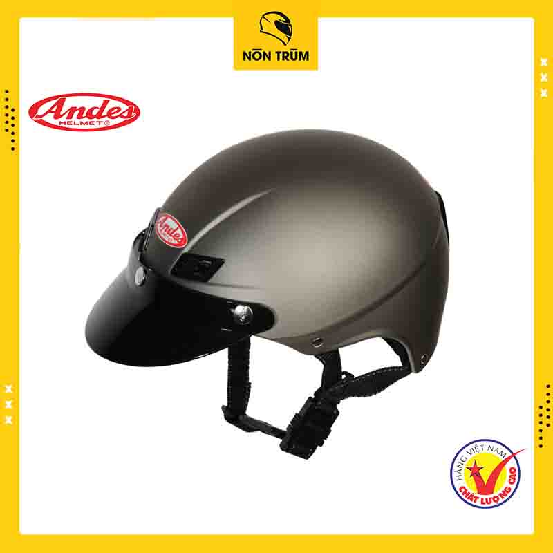 Nón bảo hiểm nửa đầu ANDES 109 gắn lưỡi trai màu đen chính hãng