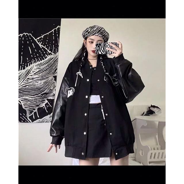 Áo khoác bomber tay phối da