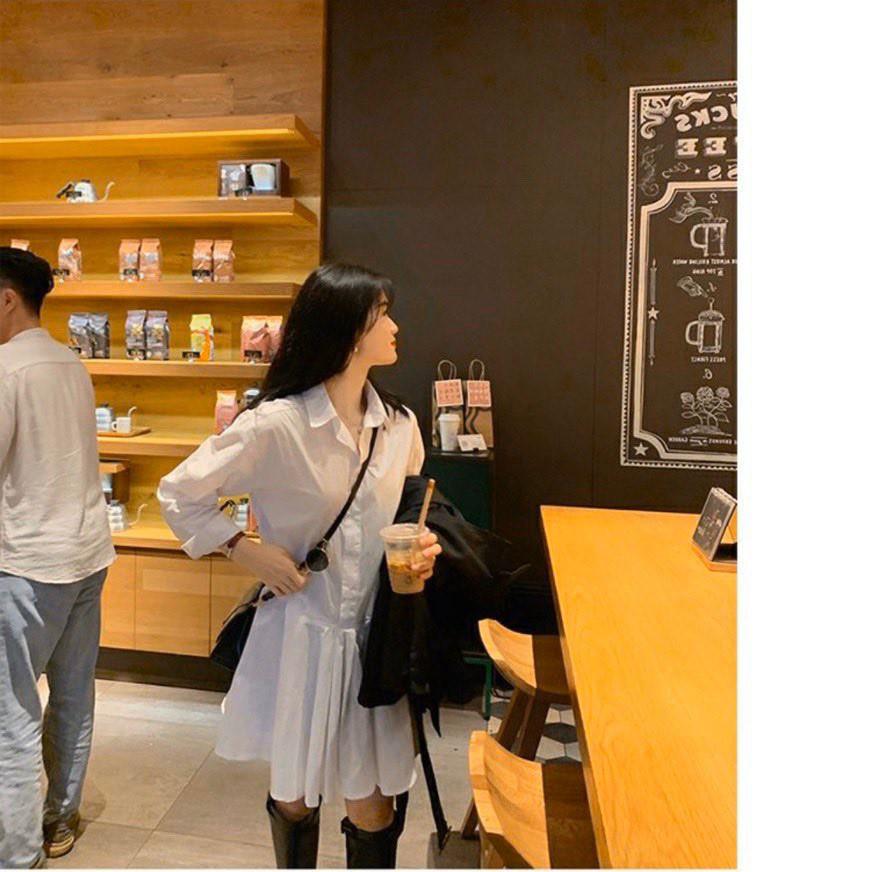 Set đầm sơ mi trắng đuôi cá + gile ngoài