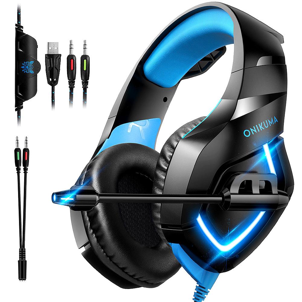 Tai nghe gắn trên đầu ONIKUMA K1B chơi game có dây với bộ điều khiển 50mm giảm tiếng ồn USB + Cổng 3,5 mm kép