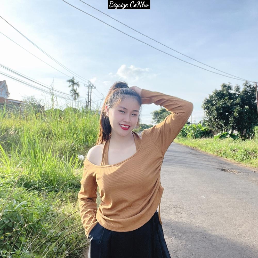 Áo thun bigsize nữ cổ yếm rút dây hai bên dáng dài, Sét áo big size mặc được nhiều kiểu khác nhau Bigsize Cô Nhỏ G19