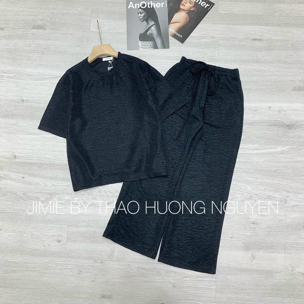 Set áo cổ tròn dài mix quần suông ống rộng cho các nàng trẻ trung năng động - đen