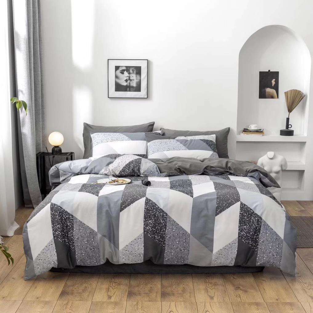 Bộ chăn ga gối cotton living mềm mại thoáng mát bo chun miễn phí