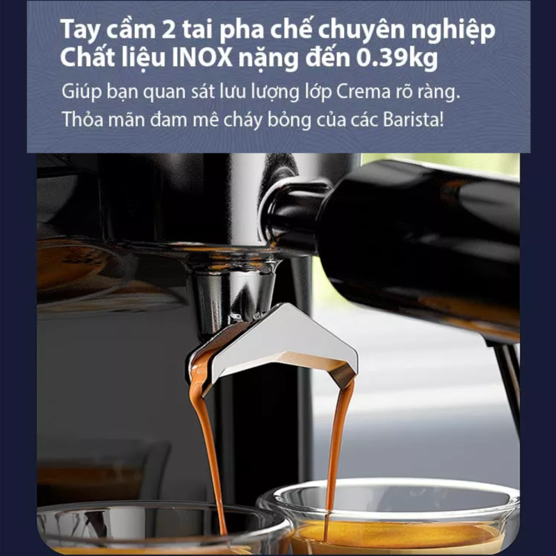 Máy pha cà phê Espresso Cappuccino Latte  chuyên nghiệp 4 trong 1 Tanser EM3108 - Công suất lớn 1560W : 19 Bar áp suất