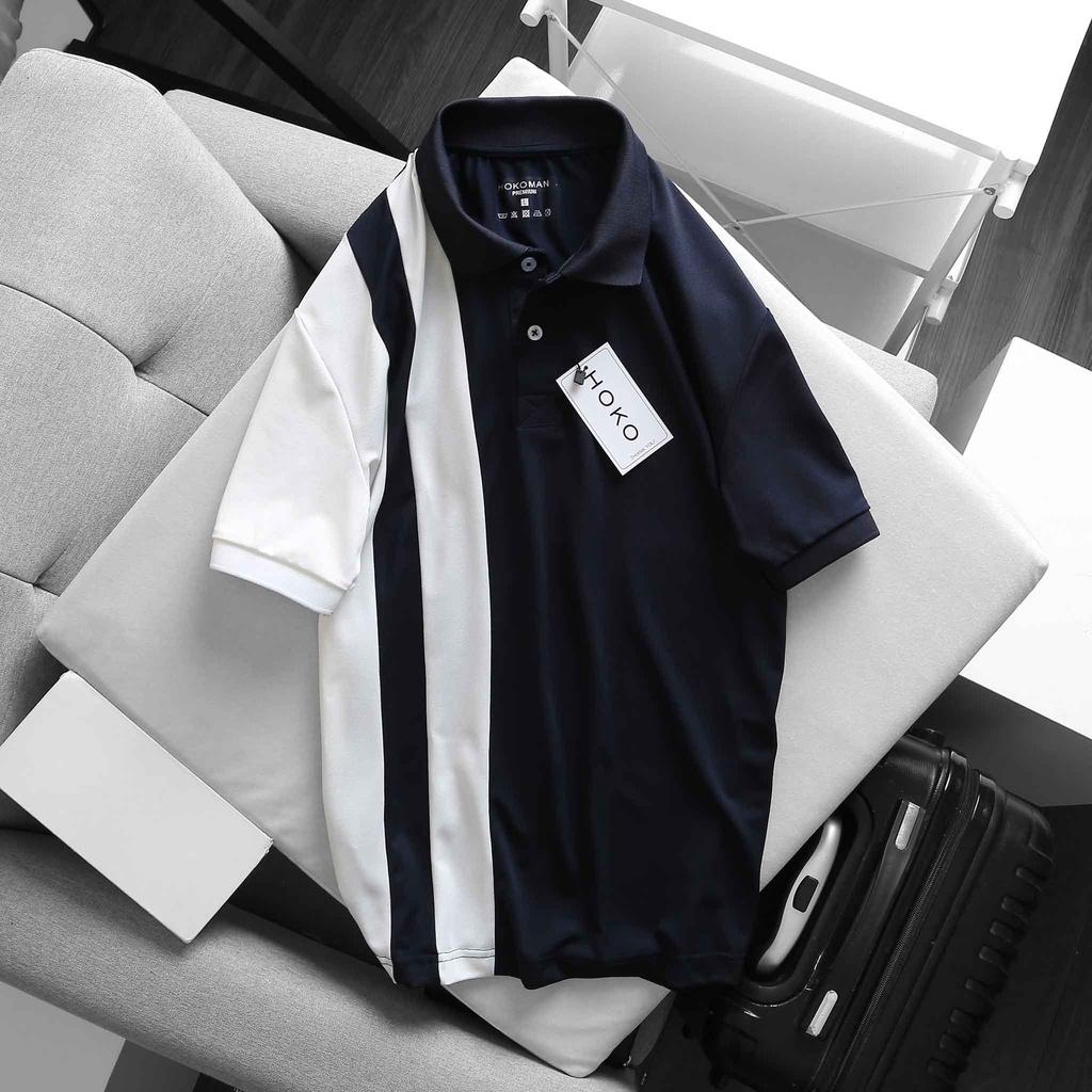Hình ảnh Áo polo nam thời trang FASHION EKING CLOTHING x HOKO thiết kế trắng đen phối viền  - chất liệu Poli Cá Sấu Xịn Sò