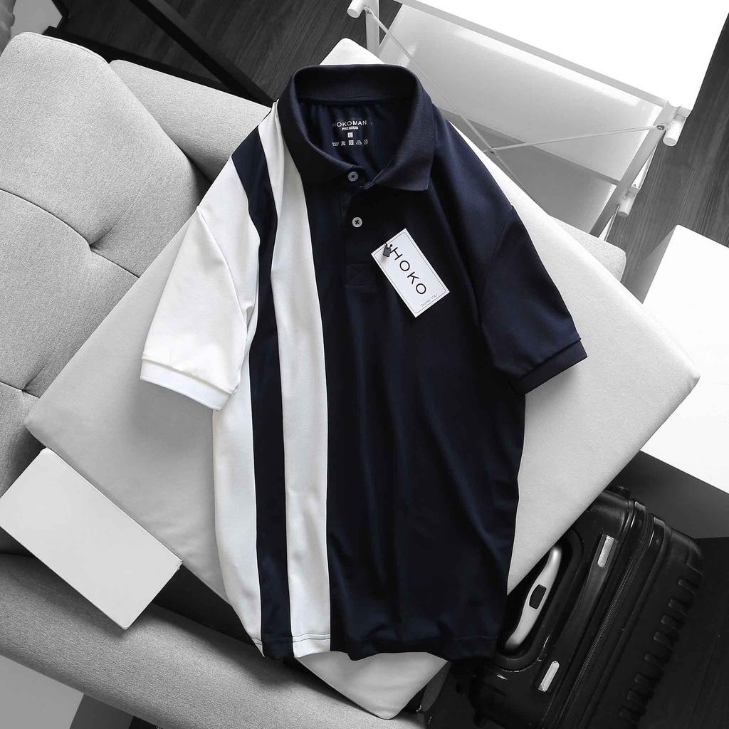 Áo polo nam thời trang FASHION EKING CLOTHING x HOKO thiết kế trắng đen phối viền - chất liệu Poli Cá Sấu Xịn Sò