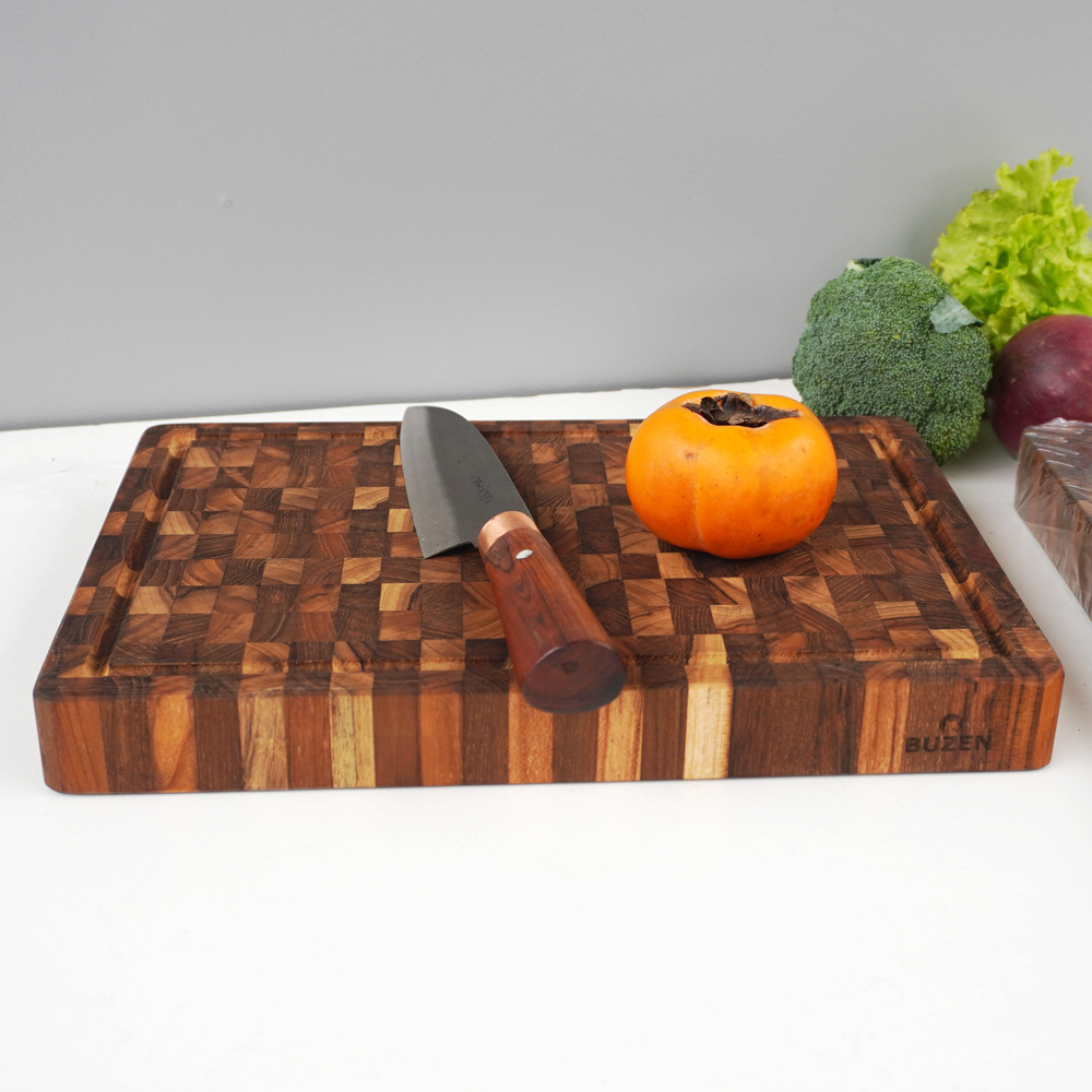 Thớt Gỗ Teak BUZEN Cao Cấp 35x25x3.8cm - Gỗ Cao Cấp Không Ra Mùn Dăm, Bảo Vệ Lưỡi Dao, Có Kiểm Định An Toàn