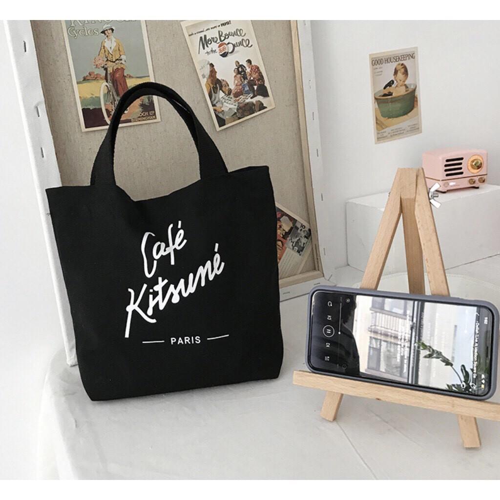 Túi tote vải canvas hoạ tiết in chữ Cafe phong cách Hàn Quốc