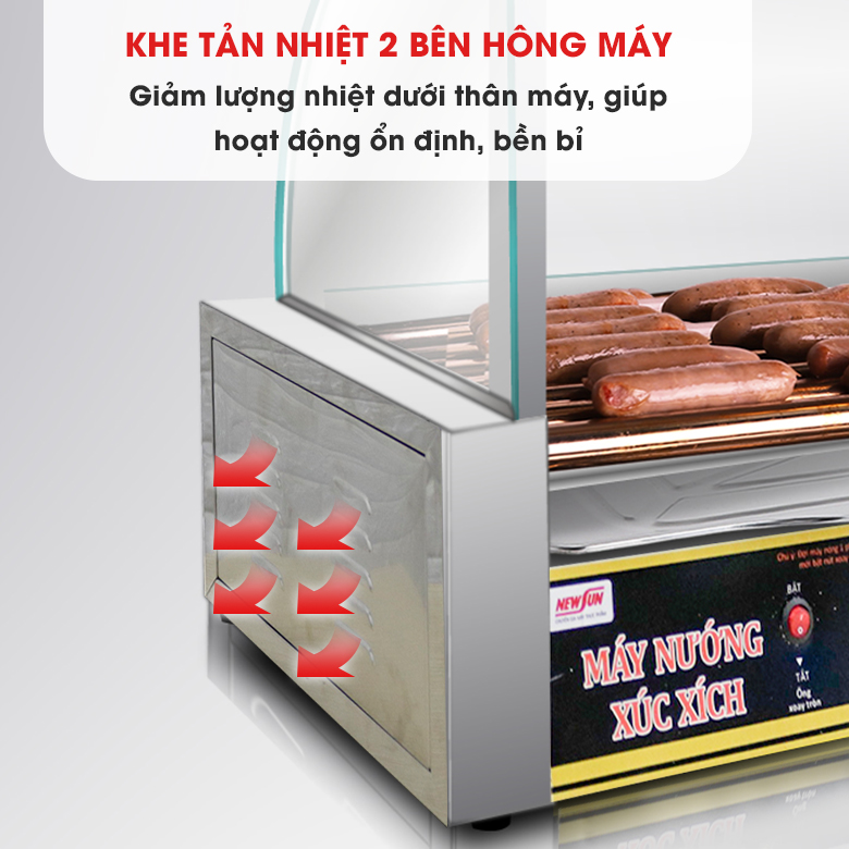 Máy nướng xúc xích 7 thanh kính cong NEWSUN - Bảo hành 12 tháng, Năng suất cao , tiết kiệm điện năng - Hàng chính hãng