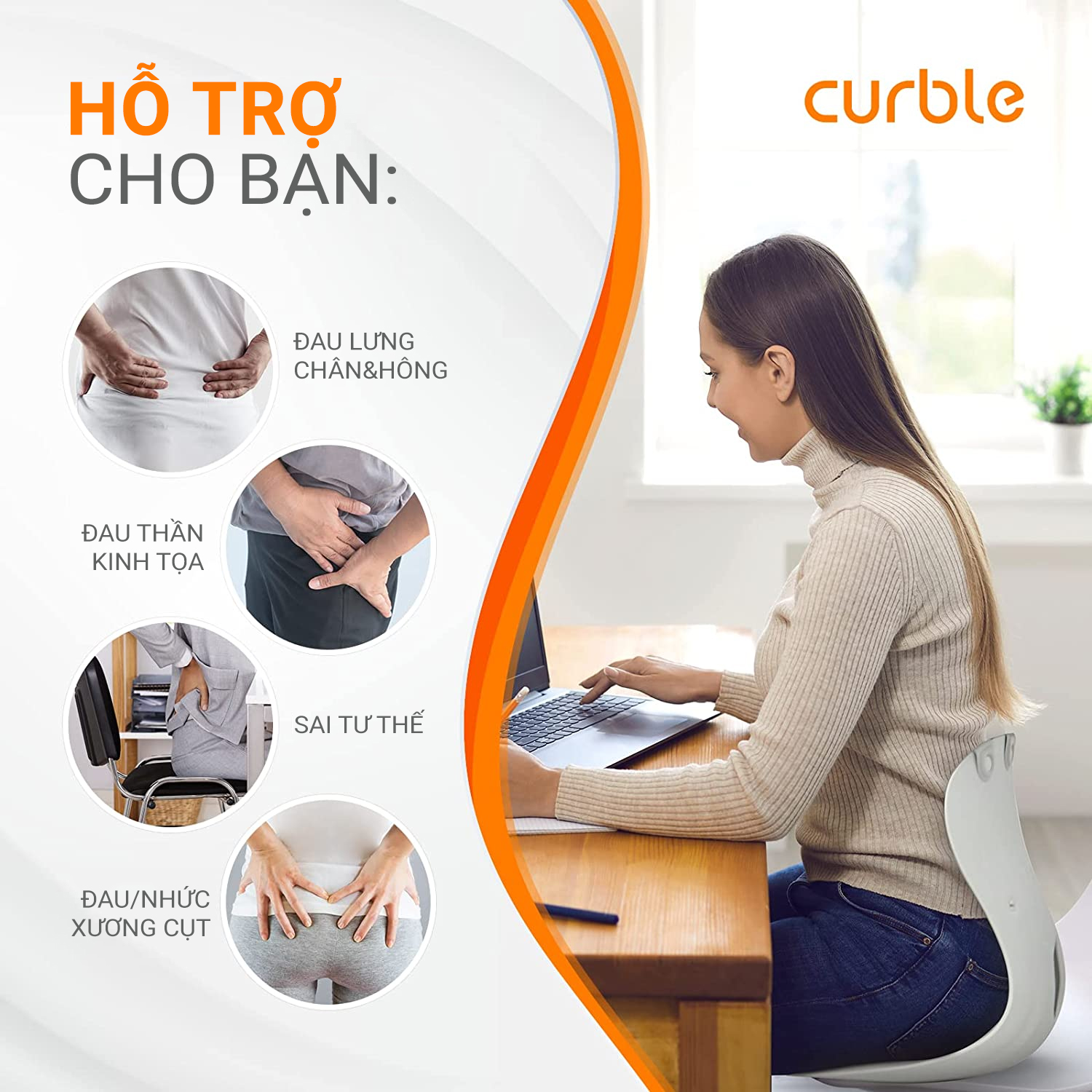 [Chính hãng Curble Ablue] Ghế chỉnh dáng ngồi đúng, chống gù Curble Grand - Premium Model. # Lớn hơn # mạnh mẽ hơn. Phù hợp mọi đối tượng cân nặng từ 65kg (Nam, Nữ) (Made in Korea)