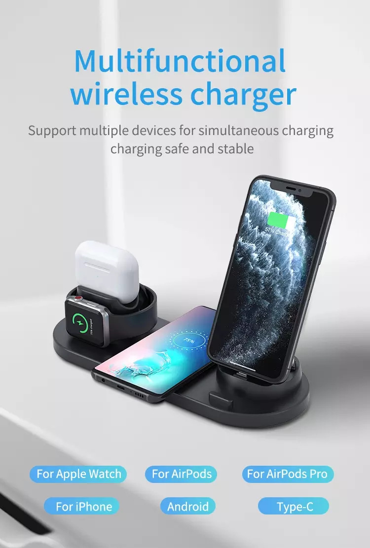 Sạc Nhanh Không Dây 6 in 1 , 10W CAPARIES CPRV04-Qi , Wireless Quick Charge, chuẩn Qi Apple cho Iphone, Samsung, Vivo, Oppo, Xioami, Huawei, Vsmart - Chính Hãng