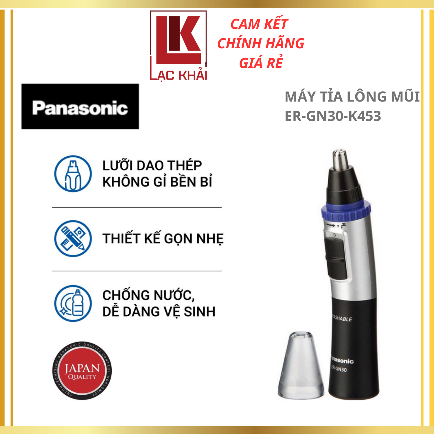 Máy Tỉa Lông Đa Năng Panasonic ER-GN30-K453 - Tỉa Lông Mũi/Lông Tai/Lông Mày - Lưỡi Thép Không Gỉ - Có Nắp Bảo Vệ - Hàng Chính hãng - Bảo Hành Chính Hãng 12 tháng