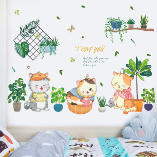 Decal trang trí tường - 3 Chú mèo thời trang