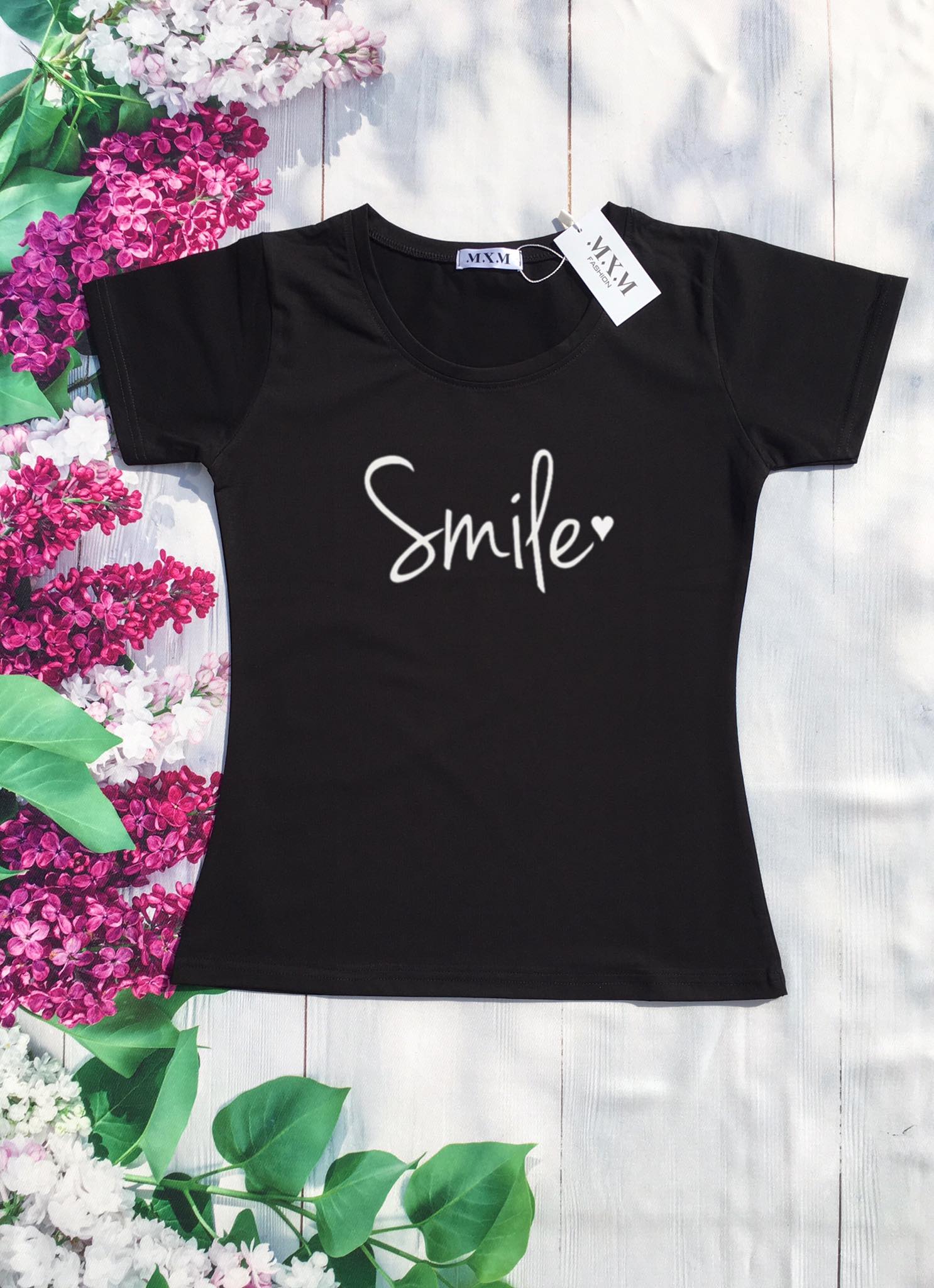 Áo thun nữ in chữ Smile thun cotton 4 chiều form ôm body MXM ( ANU026 )