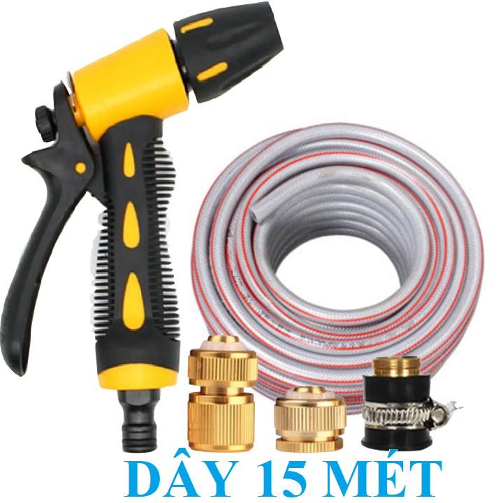 ️ Bộ dây vòi xịt nước rửa xe, tưới cây , tăng áp 3 lần, loại 15m 206319 đầu đồng,cút đồng+ đai
