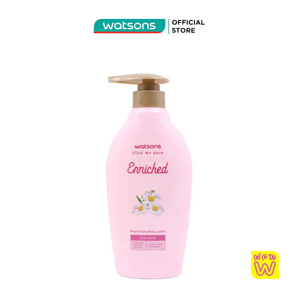 Sữa Dưỡng Thể Watsons Love My Skin Enriched Chamomile Moisturising Từ Hoa Cúc La Mã Cấp Ẩm Da 400ml