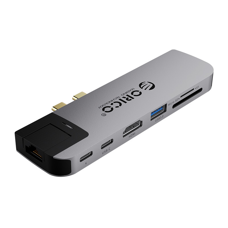 Dock Sạc Chuyển Đổi Orico 2CT-8HR-GY 8 Trong 1 Type C Thunderbolt3 MacBook HDMI 4K@30Hz/ PD 100W Max/ USB(3.0/2.0) TF/SD RJ45 - Hàng Chính Hãng