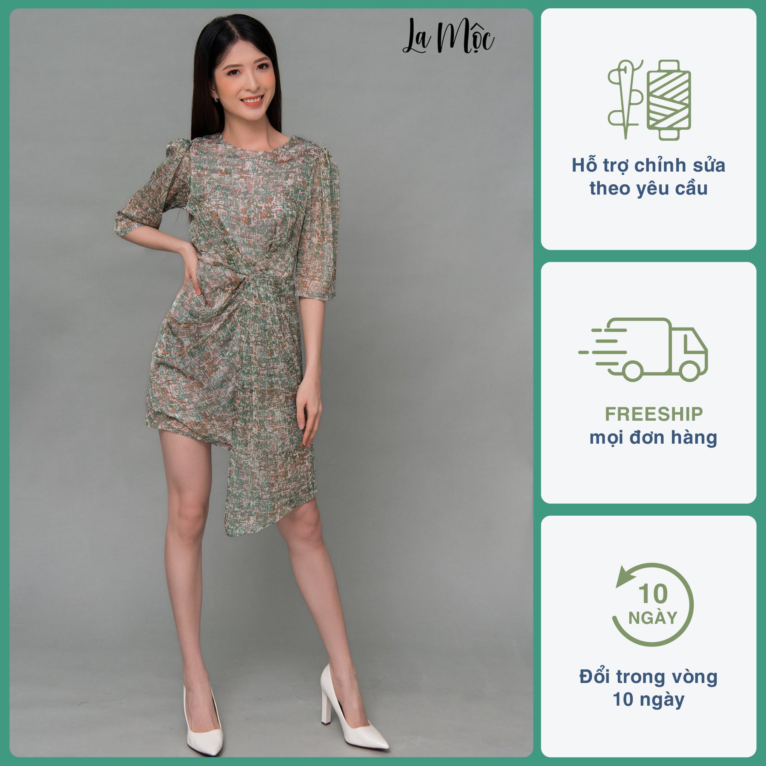 Đầm Voan Ôm Body Váy Xếp Ly Dắp Tà Maxivic, La Mộc - LM72118