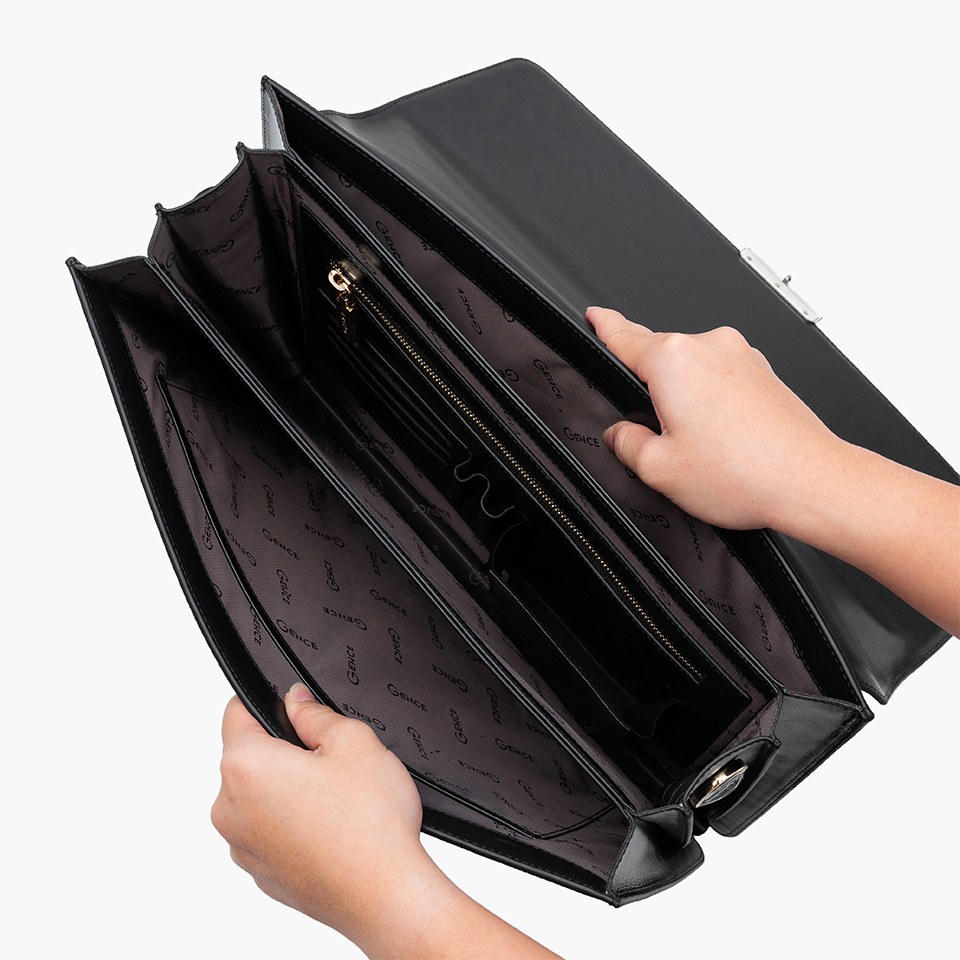 Cặp Da Doanh Nhân Túi Xách Nam Dáng Hộp GENCE CTS25 Da Bò Khóa Số Cao Cấp Màu Đen