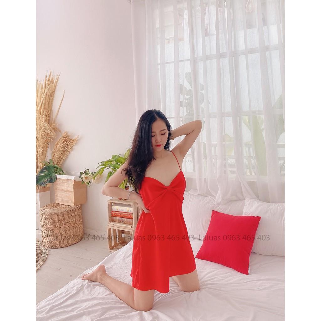 Váy ngủ lụa nơ hình tự chụp Laluas