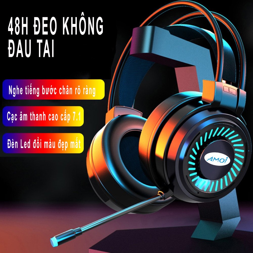 Tai nghe gaming có Mic, LED AMOI PC68, Tai nghe chuyên game, Tai nghe siêu bass jack 3.5 cổng USB dùng cho PC/Laptop-Hàng chính hãng