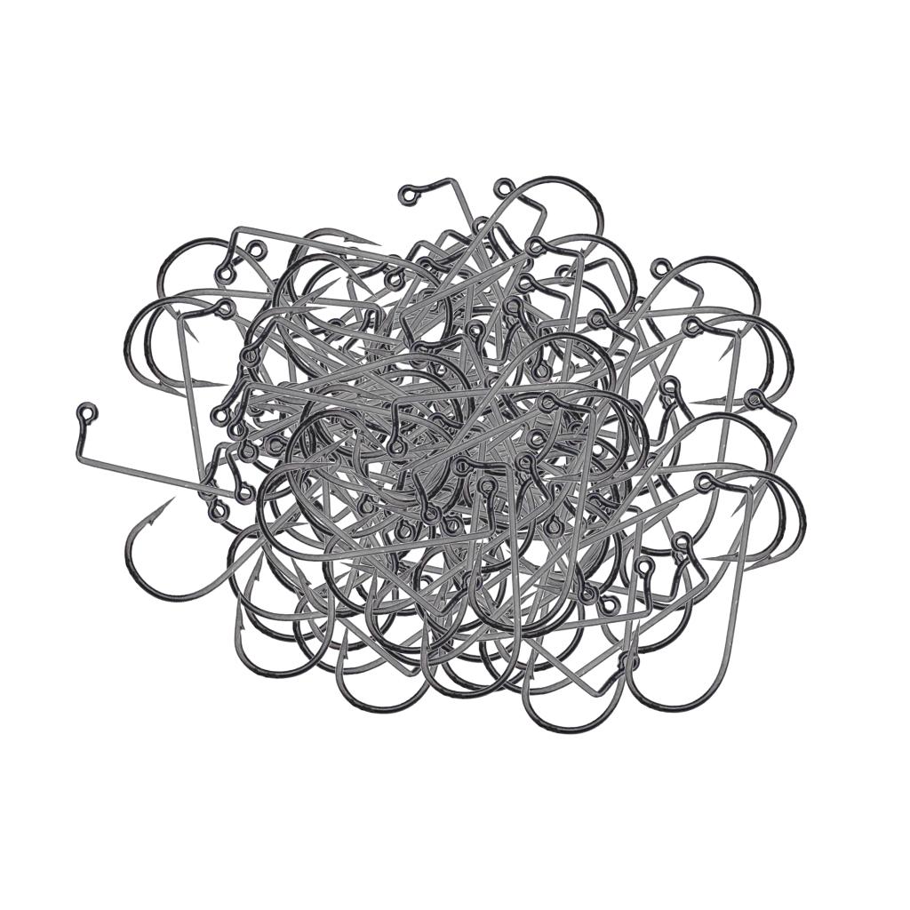 100pcs Worm Fishing Hooks Carbon Steel Jig Barbed Hook for Big Fish