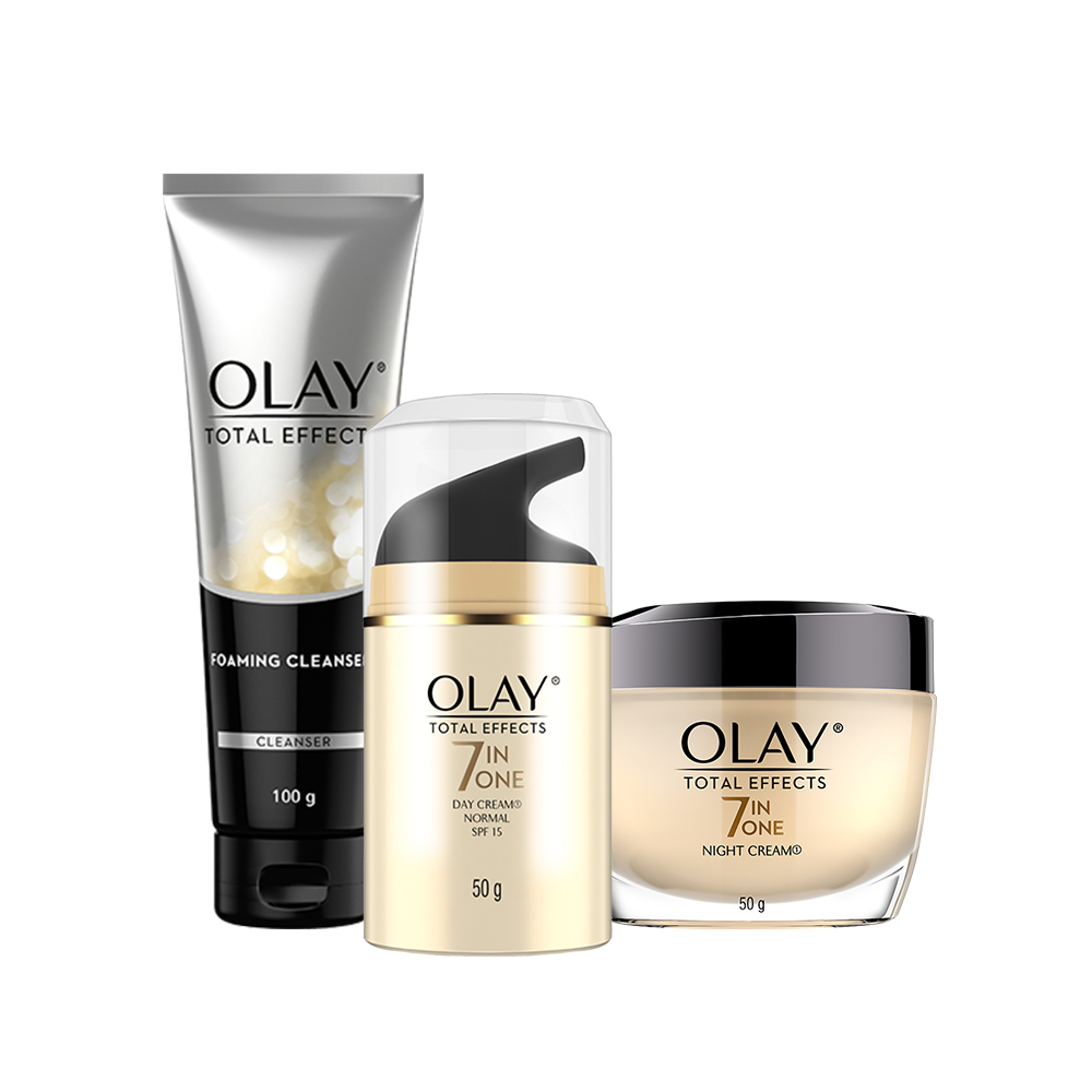 Bộ Sản Phẩm Olay Total Effect Ngăn Ngừa Và Bảo Vệ Da Khỏi 7 Dấu Hiệu Lão Hóa (Kem dưỡng ban ngày UV, Kem dưỡng ban đêm, Sữa rửa mặt tạo bọt)