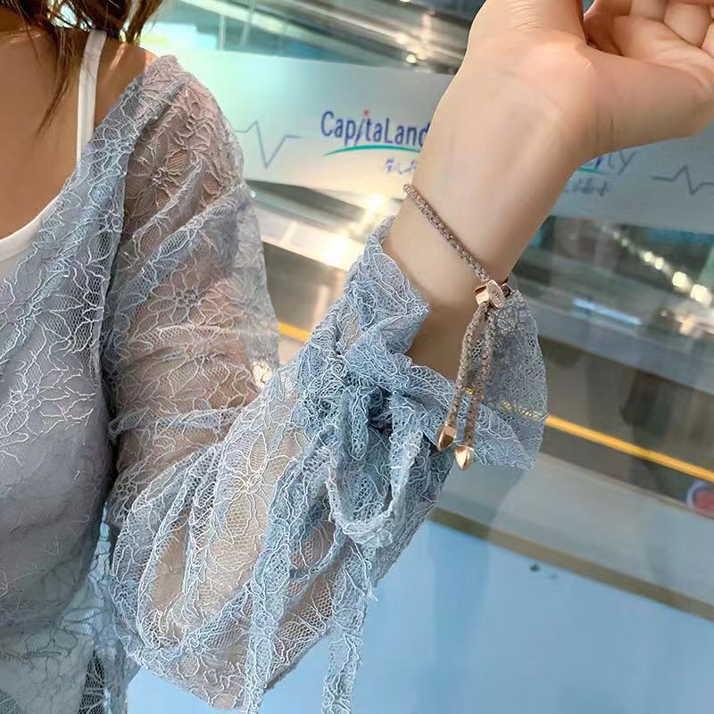 Áo Khoác Ren Mỏng Cột Nơ Tay Dài
