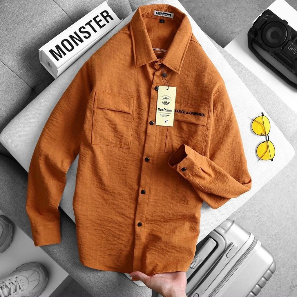 ÁO SƠ MI NAM CHẤT ĐŨI DÀI TAY ĐƠN GIẢN CÓ TÚI NẮP PHONG CÁCH HÀN QUỐC