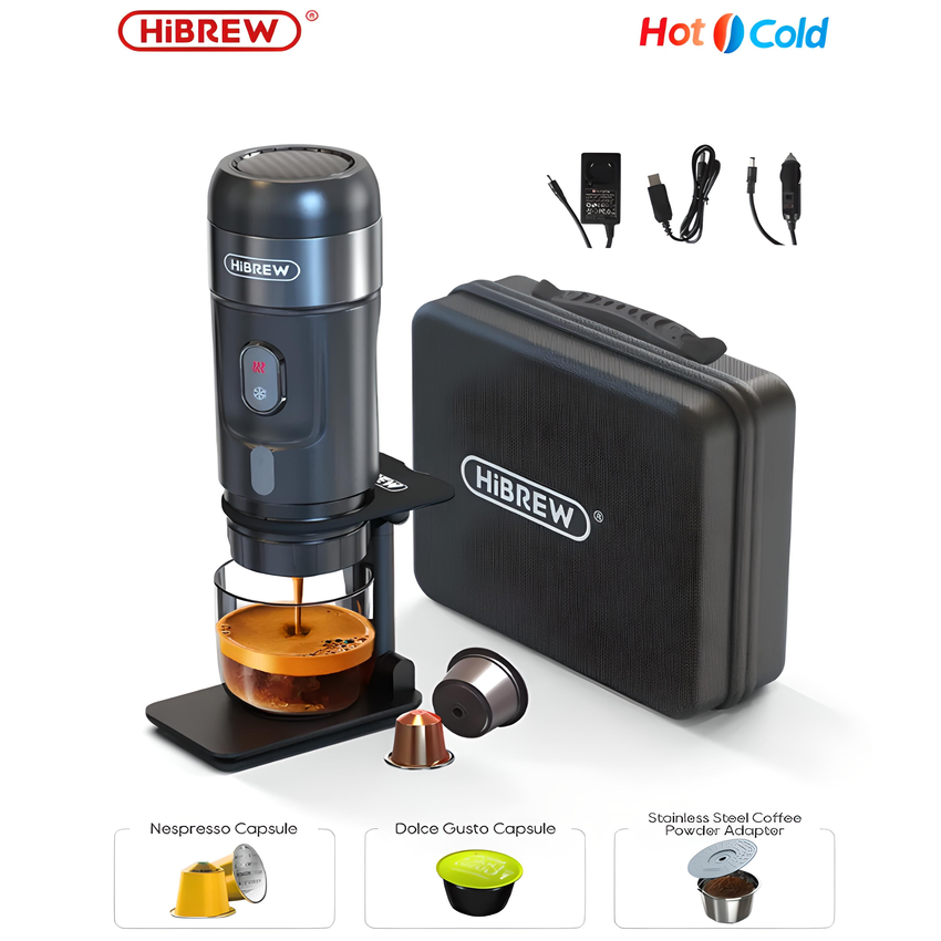 Máy pha cà phê cầm tay Espresso 3 trong 1 thương hiệu HiBREW H4A, H4B sử dụng được trên ô tô, áp suất 15bar