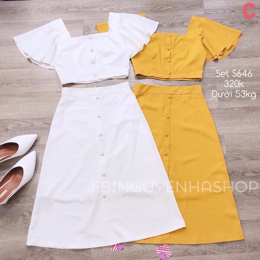 SET BỘ NỮ ÁO CROPTOP + CHÂN VÁY DÀI THUN CAO CẤP QC