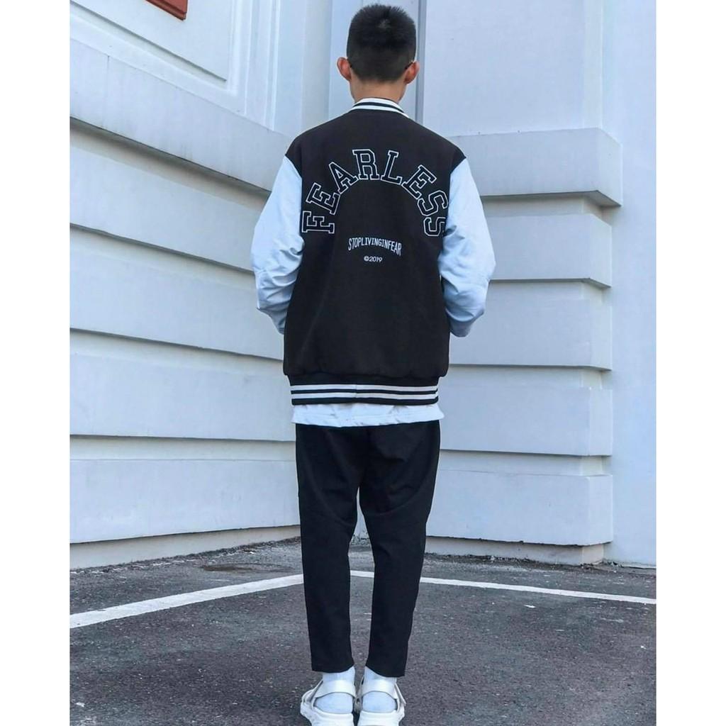 Áo Khoác Cardigan/ Áo Bomber Jackets Nỉ Bông in FEARLESS Form Rộng Nam Nữ Unisex Siêu Hot