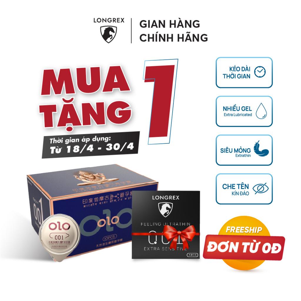 Bao cao su siêu mỏng Longrex kéo dài thời gian quan hệ mùi hương Vani nhiều gel hộp 10 bcs LR09