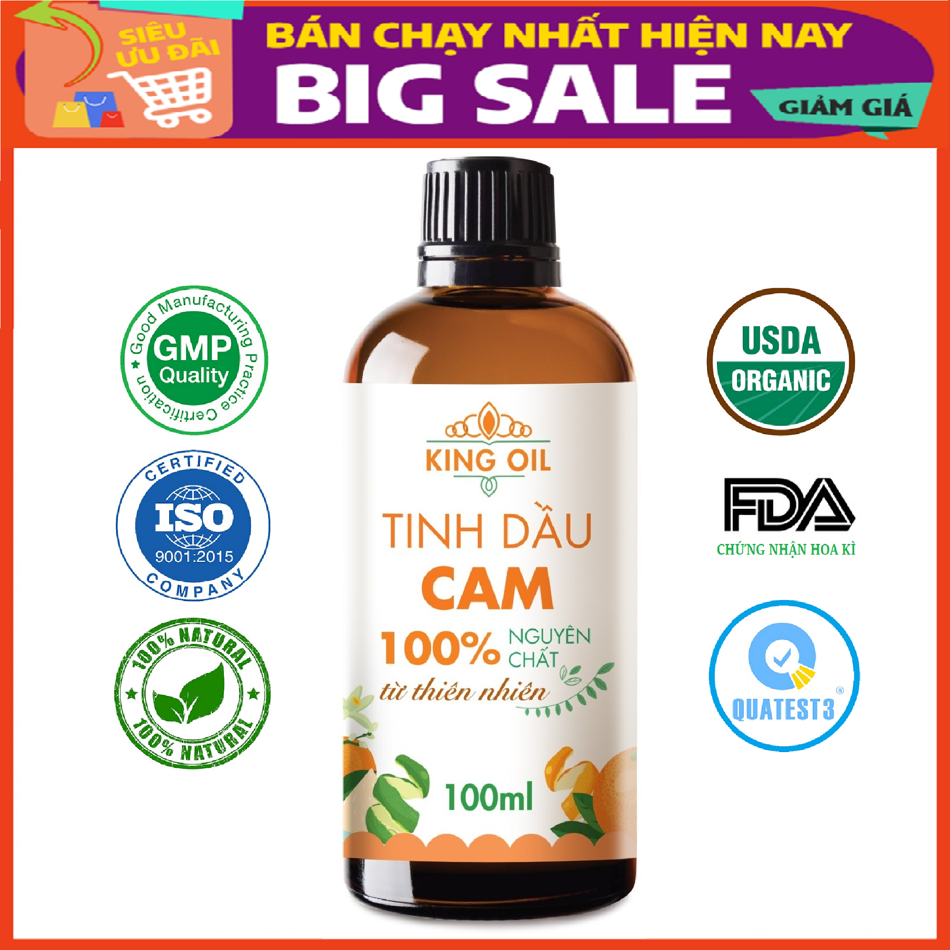 Tinh dầu Cam ngọt 100ml nguyên chất từ thiên nhiên, thơm phòng, xông phòng, đuổi muỗi, khử mùi - KingOil