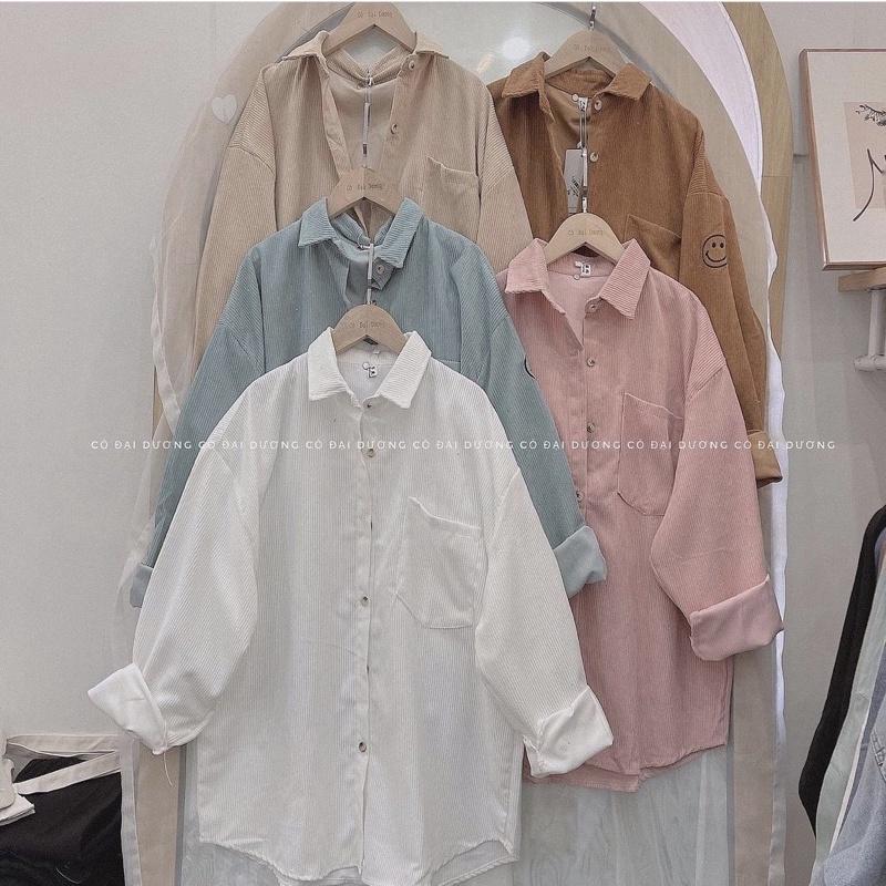 Áo sơ mi tăm thêu mặt cười - sơ mi oversize
