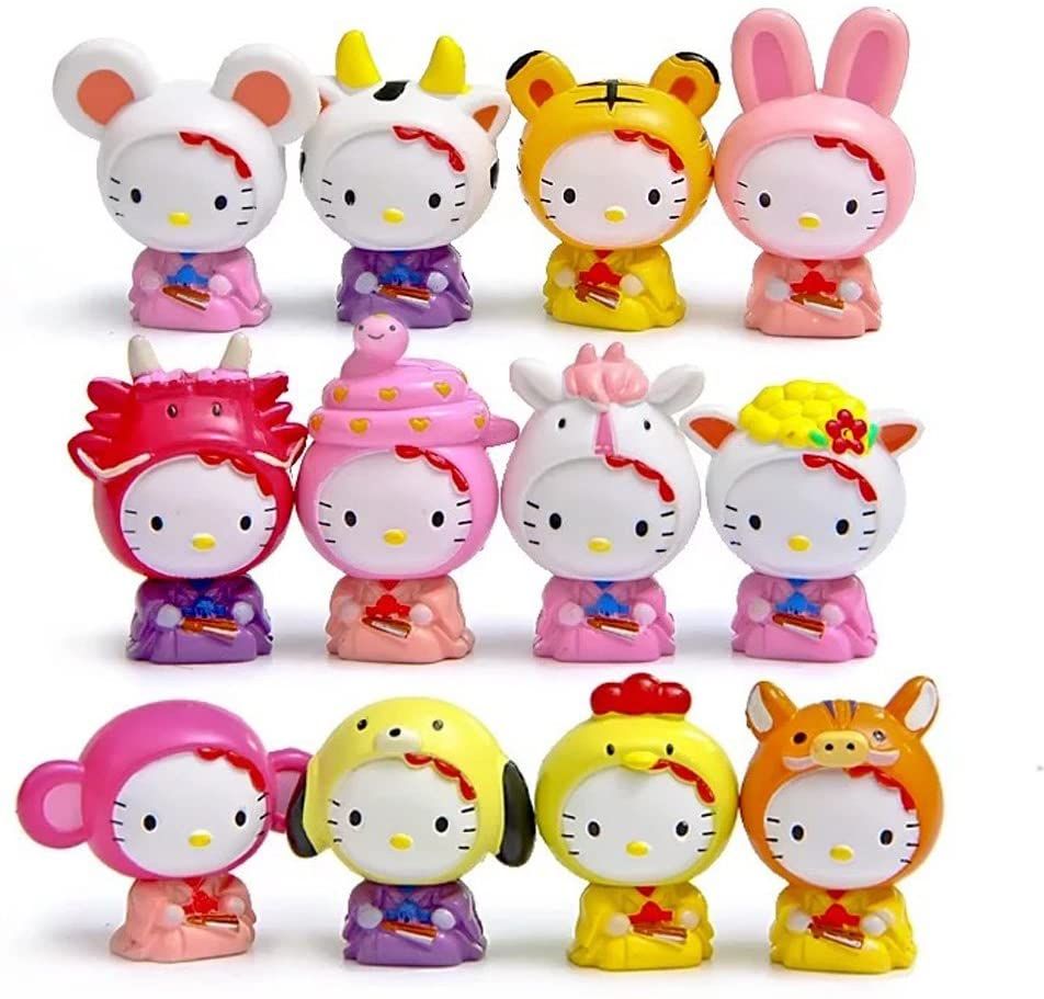 Sét 12 Mô Hình Mèo Hello Kitty Đáng yêu