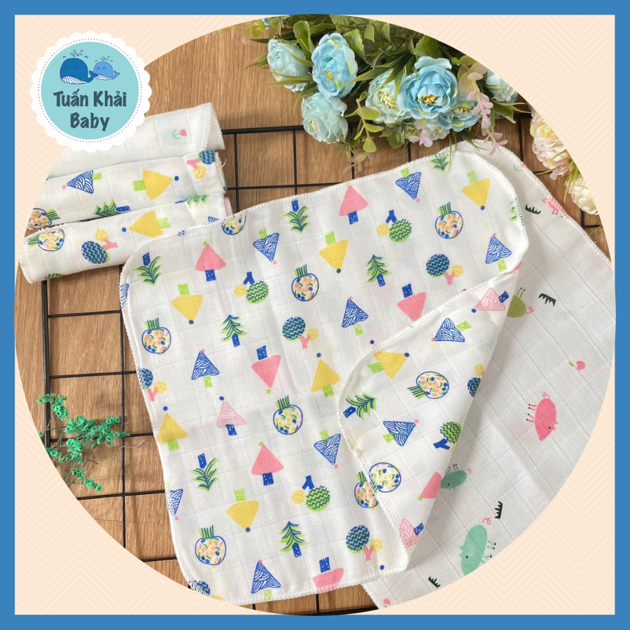 Khăn sữa Sợi Tre Cao Cấp Kachoo Baby in hình - Hộp 6 cái 4 Lớp - Kích thước 30x30cm