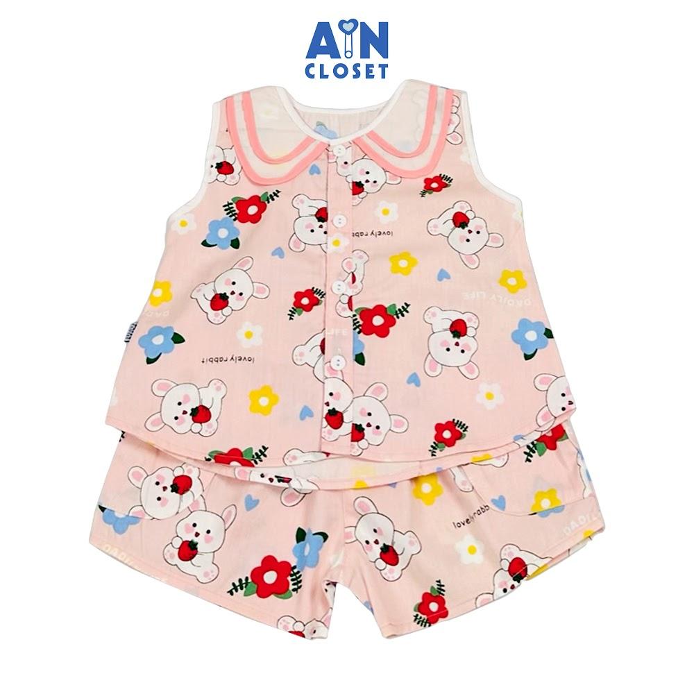 Bộ quần áo Ngắn bé gái họa tiết Thỏ Snowball nền hồng cotton - AICDBG0SISL5 - AIN Closet