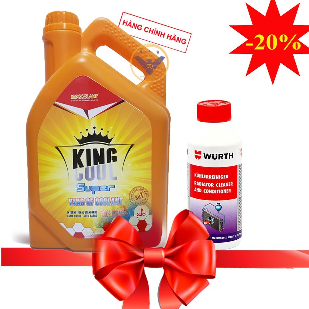 Combo sản phẩm Nước làm mát xe ô tô màu đỏ Kingcool 4L + Súc rửa két nước làm mát  Wurth 250ml