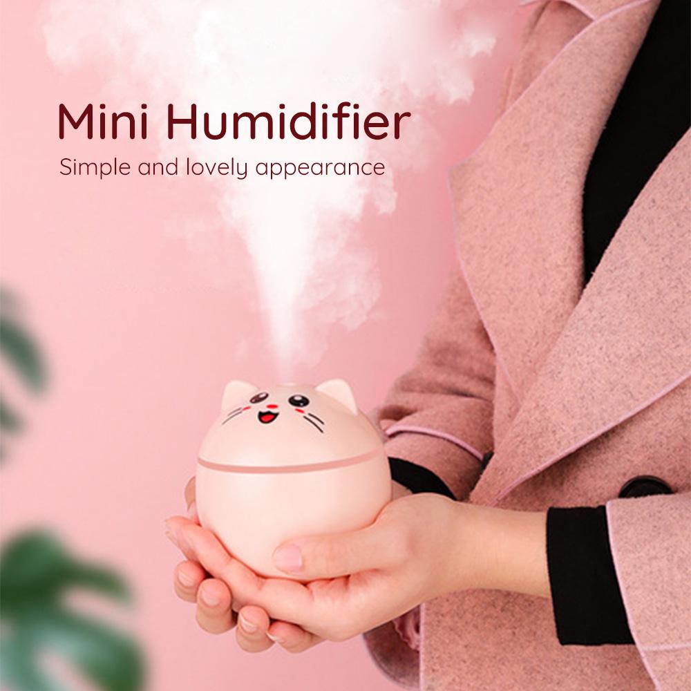 200Ml Mèo USB Di Động Máy Tạo Độ Ẩm Không Khí Siêu Âm Tinh Máy Khuếch Tán Tinh Dầu Đèn Ngủ LED Tặng 10Pc Lọc cho Nhà Xe Ô Tô