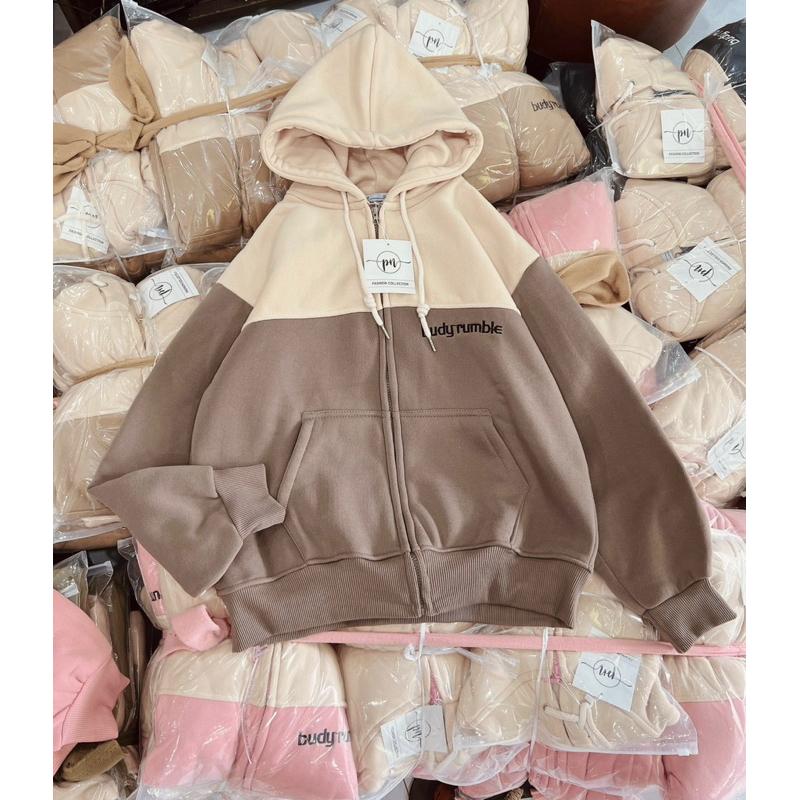 Áo khoác nỉ nỉ dệt thêu BUD cute phong cách-A2114 - Hồng Kem