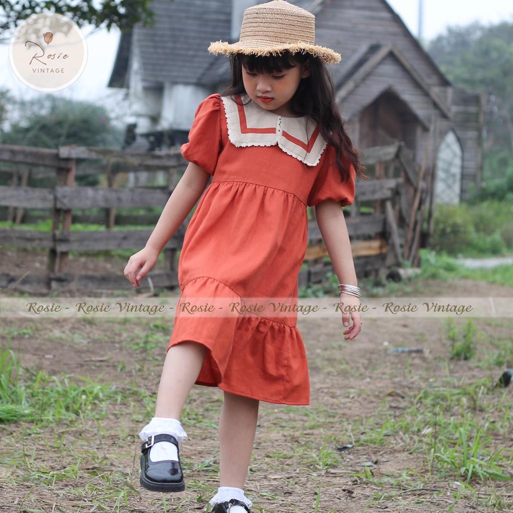 Váy thủy thủ ROSIE V20, chất vải Linen 100% tự nhiên, thấm hút mồ hôi cực tốt, mặc thoáng mát cho bé gái từ 9 - 36kg