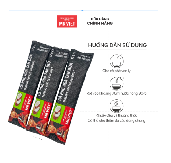 Cà phê hoà tan ,Cà phê hoà tan Dừa vị đậm đà -MR.VIET Coffee (15 gói/ hộp  *17g)