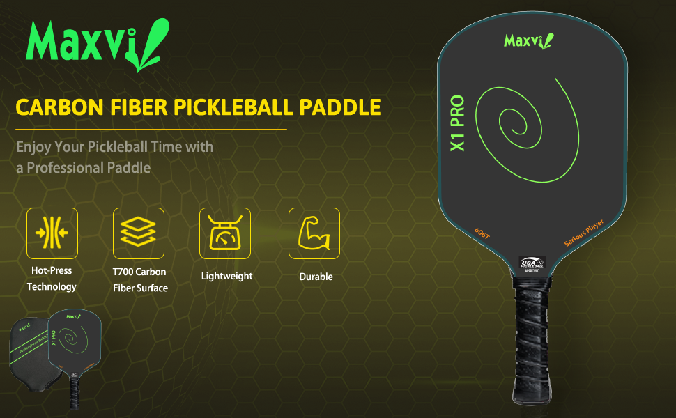 VỢT PICKLEBALL MAXVI X1 PRO MẶT VỢT CARBON PHA TEFLON TẠO ĐỘ DẺO DAI (CÓ ÍT TRỢ LỰC)