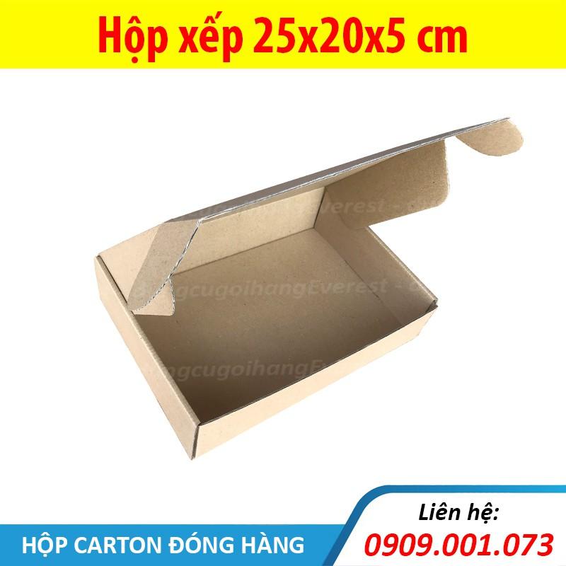 Combo 20 hộp xếp, size 25x20x5 cm - hộp carton nắp gài, giấy 2 nâu 1 xeo, sóng E cứng cáp