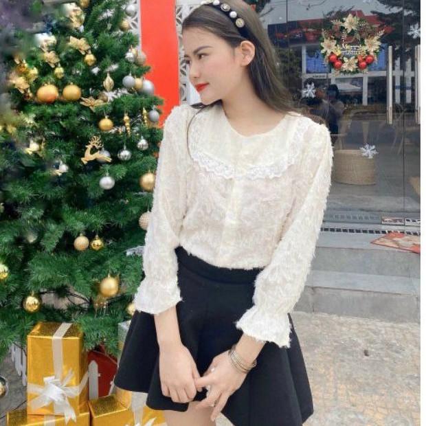 Áo Kiểu Nữ, Dài Tay, Cổ phối viền ren xinh xắn