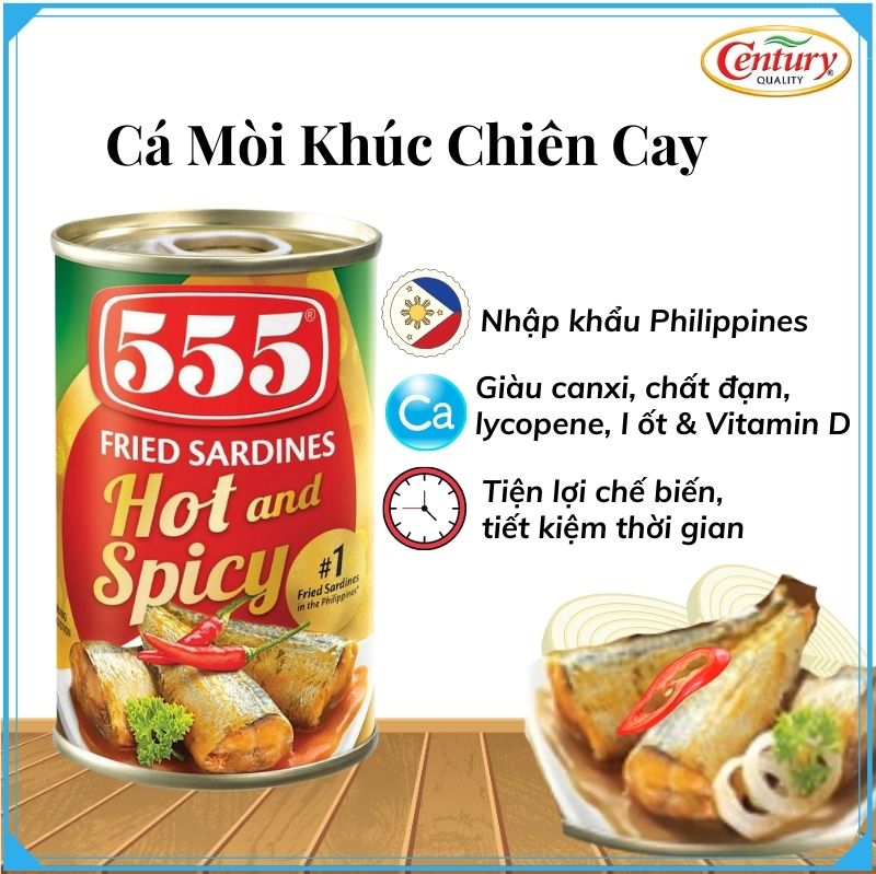 [Cao cấp] Cá mòi chiên 555 - Combo 3 hộp x 155g (Bistek, Sốt chua ngọt, sốt cay) - Nhập khẩu Philippines