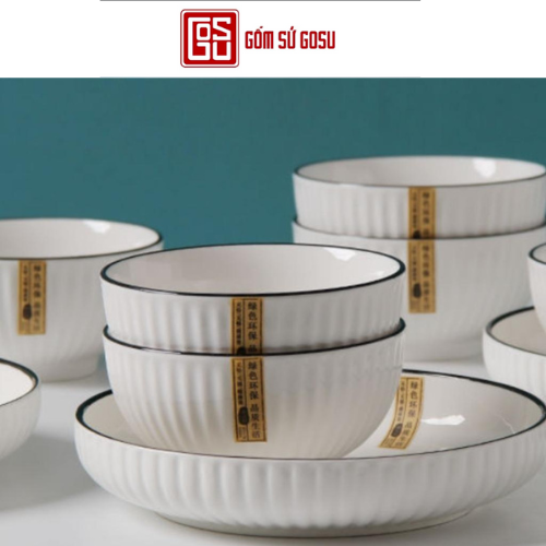 BỘ BÁT ĐĨA GỐM SỨ CAO CẤP TRẮNG VIỀN ĐEN SANG TRỌNG