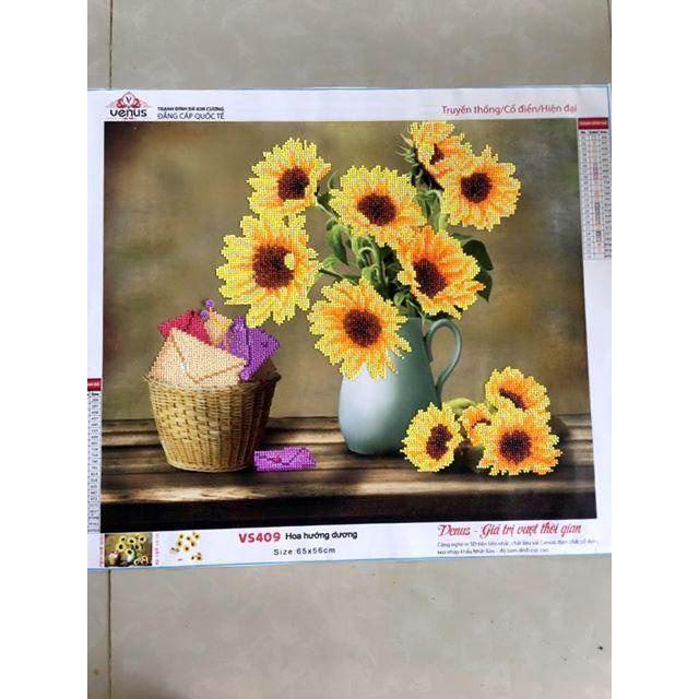 Tranh Đính Đá HOA HƯỚNG DƯƠNG (ĐÁ ABC CAO CẤP). Kích Thước: 70cm x 60cm